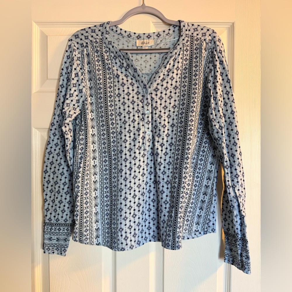 Style & Co. Powder Blue & Black Patterned Button Down Shirt